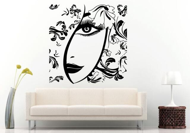 Beauty Shop Salon Girl Woman Face Beautiful Flower Floral Hair Wall Vinyl Sticker Mural Room Decor L727 - image 1