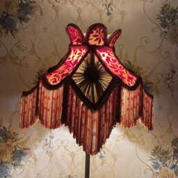 Red Velvet Lampshade Handmade Victorian Style With Beaded Fringe - thumbnail 2