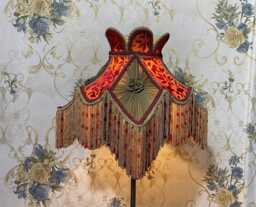 Red Velvet Lampshade Handmade Victorian Style With Beaded Fringe