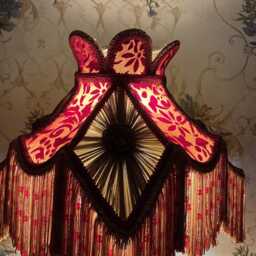 Red Velvet Lampshade Handmade Victorian Style With Beaded Fringe - thumbnail 4
