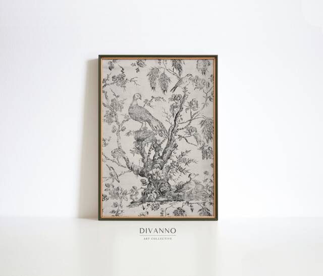 Vintage Tapestry Wall Art Print, Neutral Antique Pattern Poster, Rustic French Farmhouse Art, Kitchen Decor, Canvas, Digital Gift - image 1