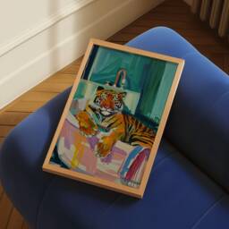 Tiger in Bathtub Art Print Maximalist Bathroom Decor - thumbnail 2