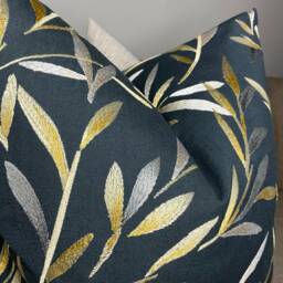 Leaf Trail Cushion Cover, Pillow Sham , John Lewis Langley Furnishing Fabric, Graphite - Embroidered Leaves Gold Charcoal - thumbnail 3