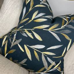 Leaf Trail Cushion Cover, Pillow Sham , John Lewis Langley Furnishing Fabric, Graphite - Embroidered Leaves Gold Charcoal - thumbnail 2