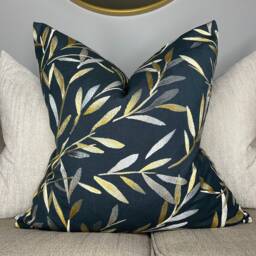 Leaf Trail Cushion Cover, Pillow Sham , John Lewis Langley Furnishing Fabric, Graphite - Embroidered Leaves Gold Charcoal - thumbnail 1