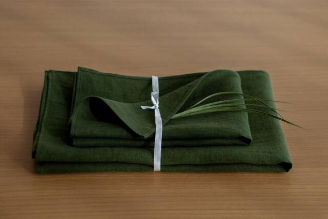 Forest Green Linen Bath Towel Set, Softened Pure - image 1