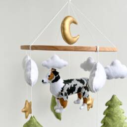 Dog Mobile For Nursery, Australian Shepherd Baby Mobile, Gender Neutral Puppy Cot Crib With Clouds, Boho Nursery - thumbnail 3
