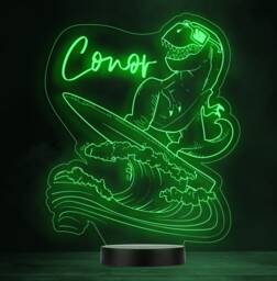 T-Rex Surfer Dinosaur Personalised Gift Colour Changing Led Lamp Night Light - thumbnail 1