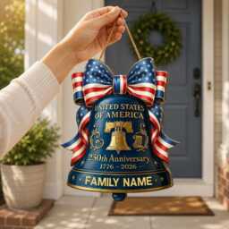 America 250Th Anniversary Bell Wooden Sign, Patriotic Front Door Hanger, Fourth Of July Americana Decor, Usa Independence Day Wall Art - thumbnail 2