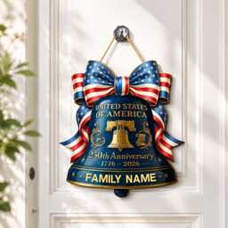 America 250Th Anniversary Bell Wooden Sign, Patriotic Front Door Hanger, Fourth Of July Americana Decor, Usa Independence Day Wall Art - thumbnail 1