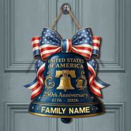 America 250Th Anniversary Bell Wooden Sign, Patriotic Front Door Hanger, Fourth Of July Americana Decor, Usa Independence Day Wall Art - thumbnail 4