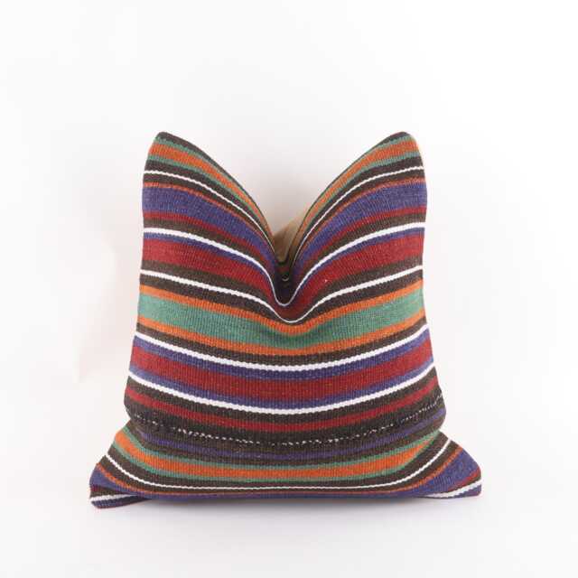 Vintage Turkish Kilim Pillow Cover Handwoven Wool Cushion, 16x16 - image 1