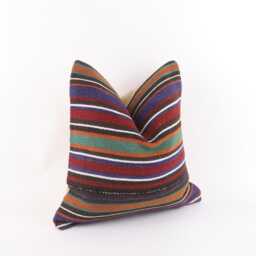 Vintage Turkish Kilim Pillow Cover Handwoven Wool Cushion, 16x16 - thumbnail 2