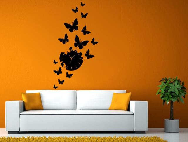 Clock Butterfly's Watch Nature Flying Wall Window Sticker Decal Vinyl Silhouette Decor L1897 - image 1