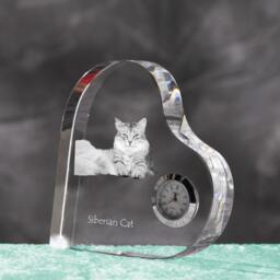 Siberian Cat - Crystal Clock in The Shape Of A Heart With Image Pure-Bred Cat - thumbnail 2