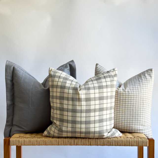 "Neutral Plaid Pillow Cover Set Beige Boho Home Decor - 20"" X 20" - image 1