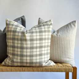 "Neutral Plaid Pillow Cover Set Beige Boho Home Decor - 20"" X 20" - thumbnail 3