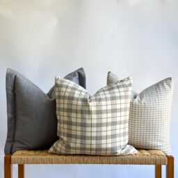 "Neutral Plaid Pillow Cover Set Beige Boho Home Decor - 20"" X 20" - thumbnail 1
