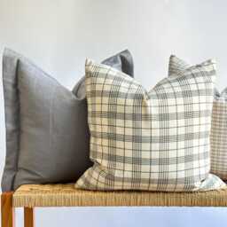 "Neutral Plaid Pillow Cover Set Beige Boho Home Decor - 20"" X 20" - thumbnail 2