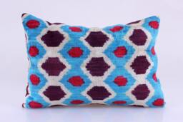 Ikat Velvet Pillow Cover, Handmade Cushion, Decorative Throw Pillow, Boho Cushion Turkish Home Decor - thumbnail 1