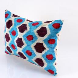 Ikat Velvet Pillow Cover, Handmade Cushion, Decorative Throw Pillow, Boho Cushion Turkish Home Decor - thumbnail 2