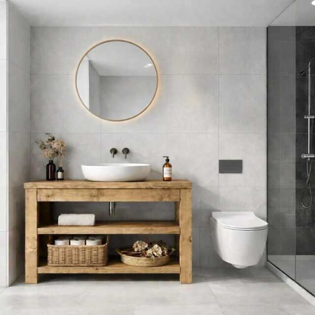 Chunky Solid Wood Wash Stand - Handcrafted Rustic Bathroom Vanity Unit - image 1