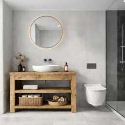 Chunky Solid Wood Wash Stand - Handcrafted Rustic Bathroom Vanity Unit - thumbnail 1