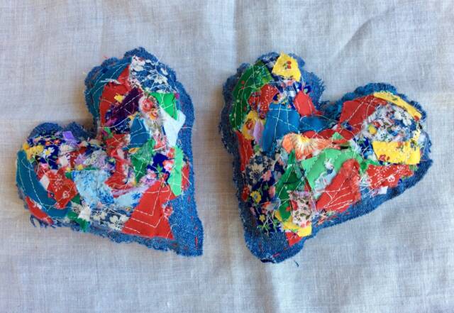 Tattered Denim Heart Ornament, Shabby Chic Confetti Pillow - image 1