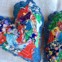 Tattered Denim Heart Ornament, Shabby Chic Confetti Pillow - thumbnail 2