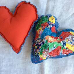 Tattered Denim Heart Ornament, Shabby Chic Confetti Pillow - thumbnail 3