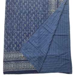 Handmade Indigo Kantha Quilt Vintage Bohemian Cotton Bedspread - thumbnail 3