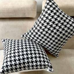 Houndstooth Pillow Cover Black & White Cotton Throw - thumbnail 4
