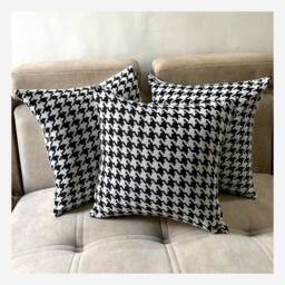 Houndstooth Pillow Cover Black & White Cotton Throw - thumbnail 2