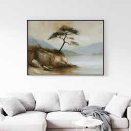 Pine Tree Cliff Poster, Lakeside Landscape Print, Nature Wall Art, Paper - thumbnail 3