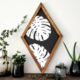 Elegant Monstera Leaf Wooden Wall Art - Nature-Inspired Home Decor - thumbnail 1
