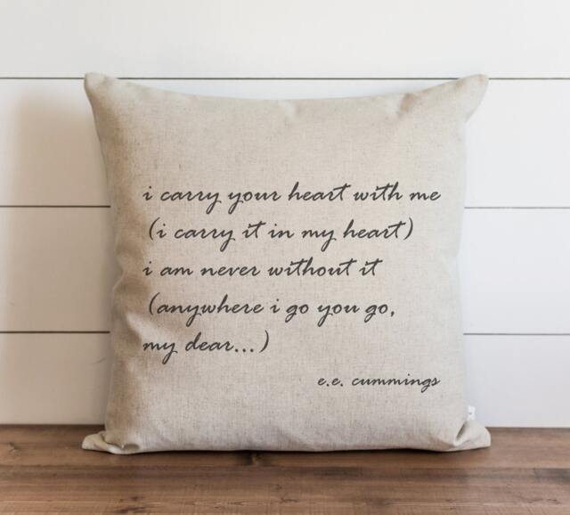 Ee Cummings 20 X Pillow Cover // Everyday I Carry You Throw Gift Accent Cushion - image 1