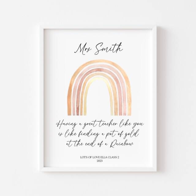 Personalised Teacher Thank You Gift Rainbow Wall Art Print - Unframed - image 1