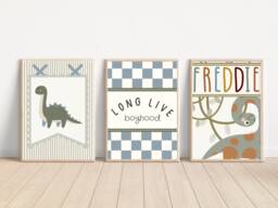 Personalised Dinosaur Prints. Perfect For A Playroom, Nursery Or Bedroom - Prints Only - thumbnail 1