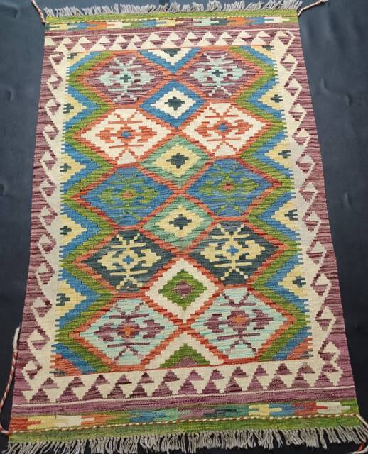 Kilim Rug Tribal, Handmade Artisan Afghan Turkish Aztec Geometric Wool 155x98 cm - image 1