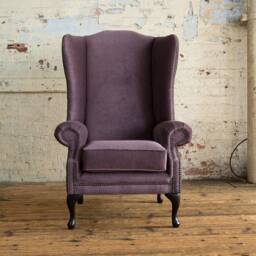 British Handmade Aubergine Purple Velvet Chesterfield High Back Wing Chair - thumbnail 2