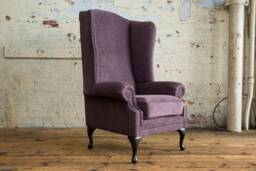 British Handmade Aubergine Purple Velvet Chesterfield High Back Wing Chair - thumbnail 1
