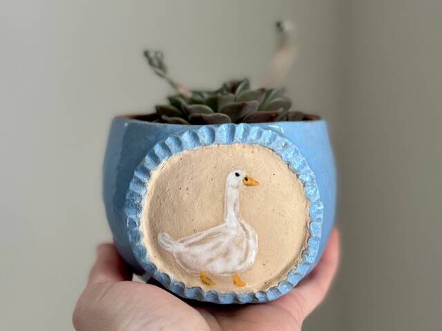 stoneware Duck Planter - Wedgewood Blue - image 1