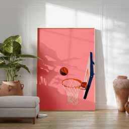Basketball Wall Art - Modern Sports Poster Minimalist Hoop Print Pink Background Artwork Athletic Home Decor - thumbnail 2