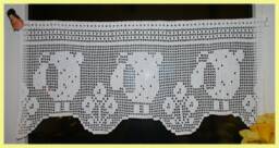 Sheep - Crochet Cafe Curtain, Filet Lace, Window Treatment, Lace White Curtain - thumbnail 1
