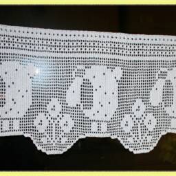 Sheep - Crochet Cafe Curtain, Filet Lace, Window Treatment, Lace White Curtain - thumbnail 2