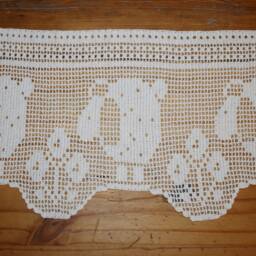 Sheep - Crochet Cafe Curtain, Filet Lace, Window Treatment, Lace White Curtain - thumbnail 3