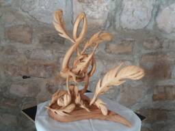G Clef Sculpture, Treble Clef Wooden Treble Clef, Feathers, Unique Gift, Sculpture - thumbnail 1