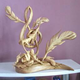 G Clef Sculpture, Treble Clef Wooden Treble Clef, Feathers, Unique Gift, Sculpture - thumbnail 3
