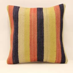 Handwoven Turkish Kilim Pillow, 16x16 Boho Throw Bohemian Pillow, Kilim Cushion Cover, Home Decor 4Kf-550 - thumbnail 1