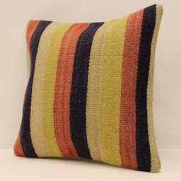 Handwoven Turkish Kilim Pillow, 16x16 Boho Throw Bohemian Pillow, Kilim Cushion Cover, Home Decor 4Kf-550 - thumbnail 3